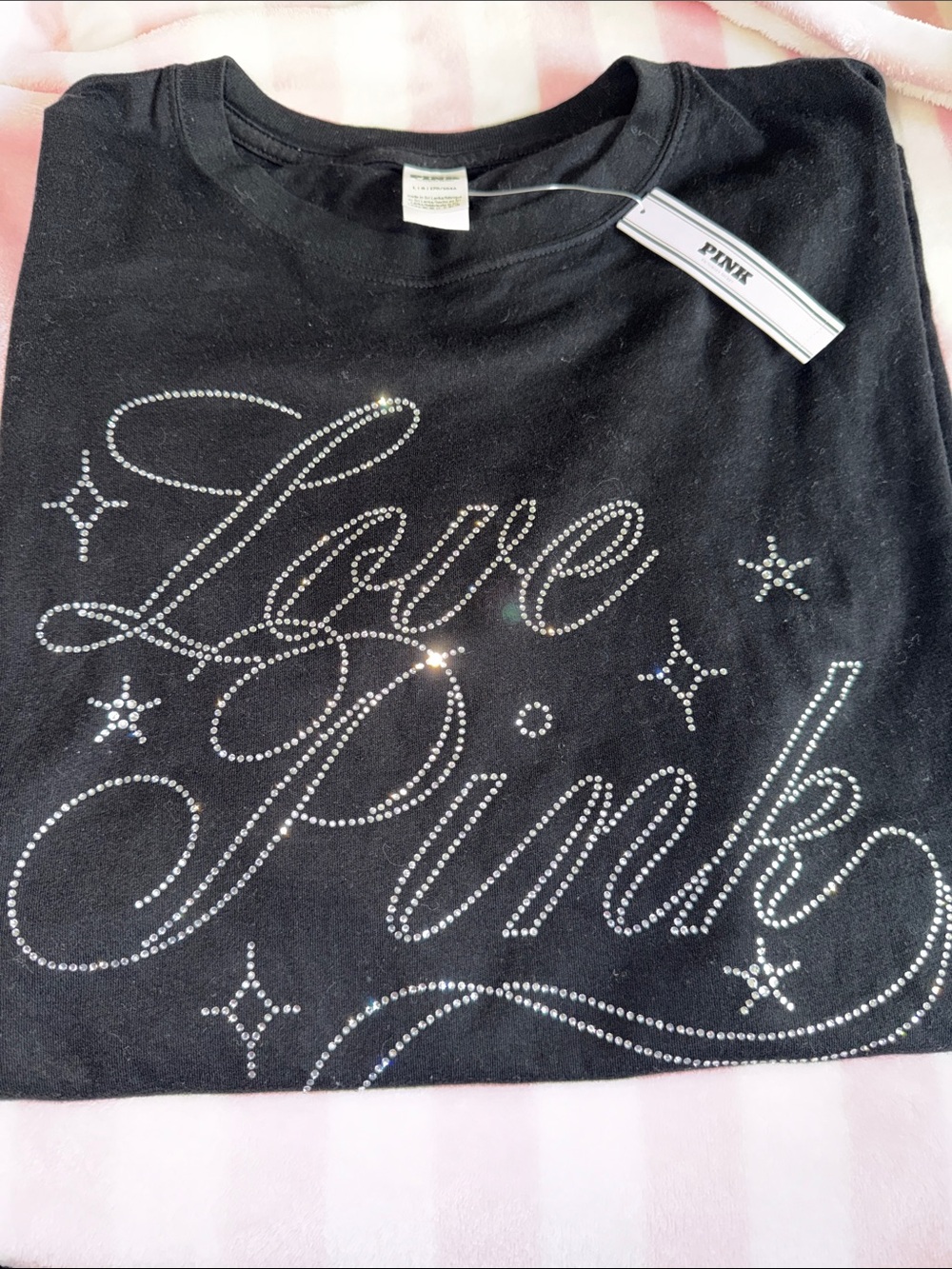 PINK Victoria's Secret Black diamanté Tee limited edition L